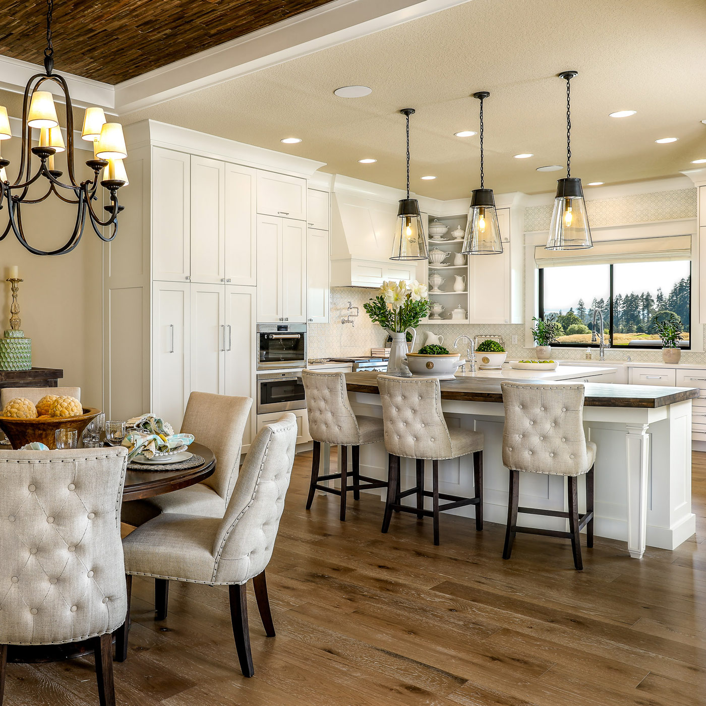 luxury modern farmhouse kitchen in beaverton offers a relaxed and refined approach to golf course living and an open feel